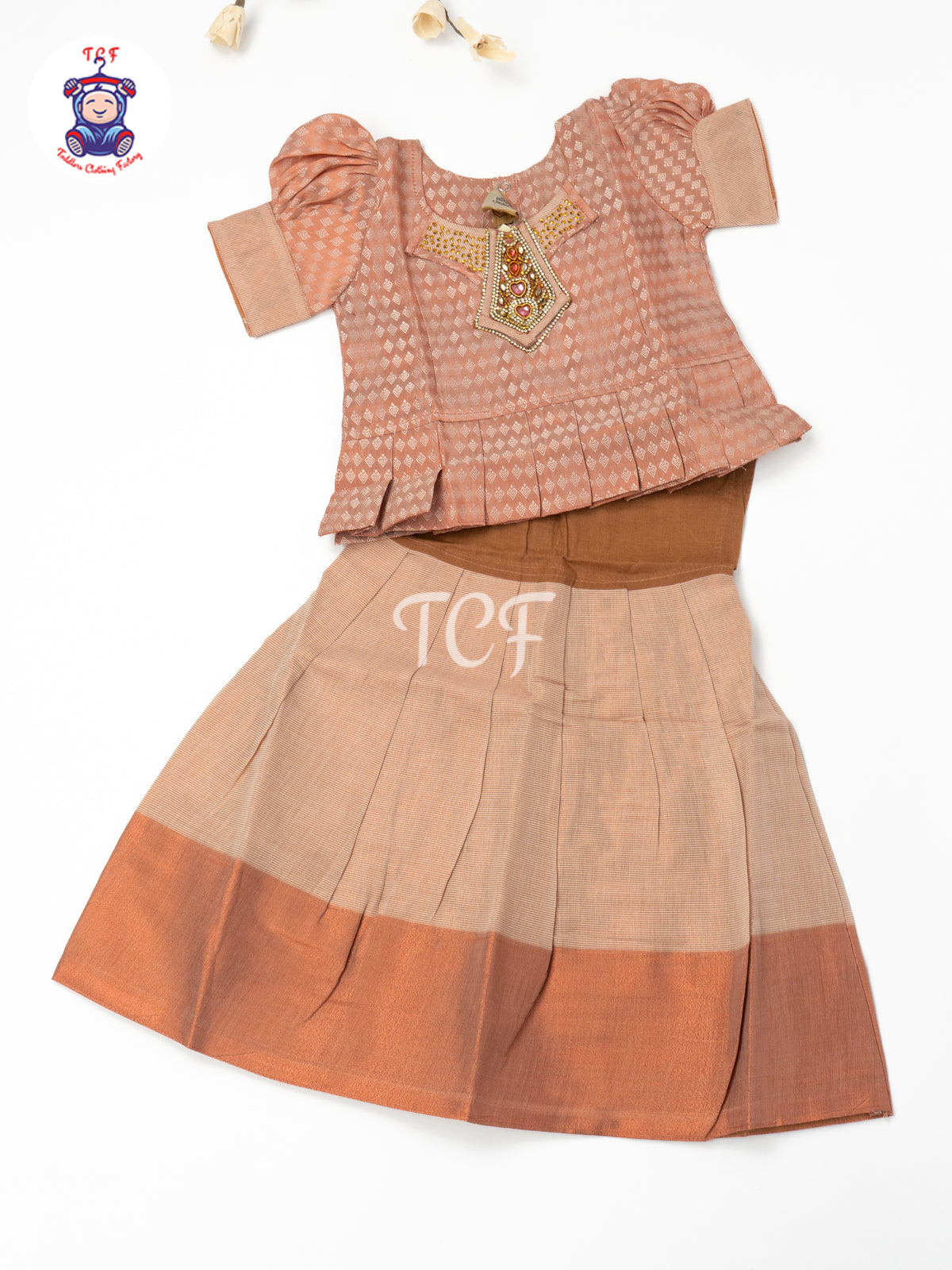Peach & Copper - Girls Readymade Pavadai Sattai