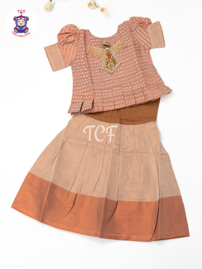 Peach & Copper - Girls Readymade Pavadai Sattai
