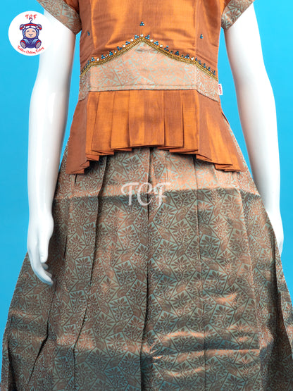 Light Orange & Green - Girls Readymade Pavadai Sattai