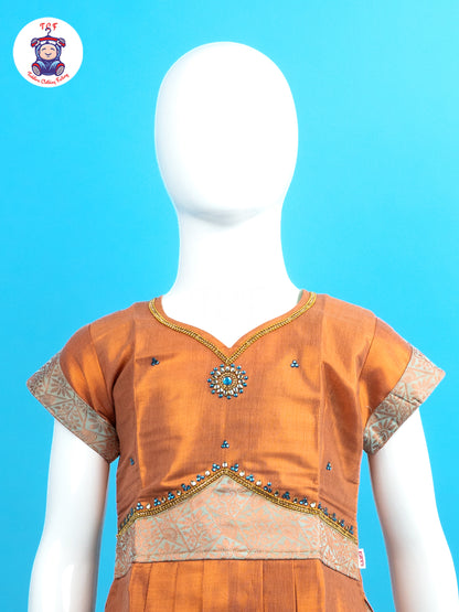 Light Orange & Green - Girls Readymade Pavadai Sattai