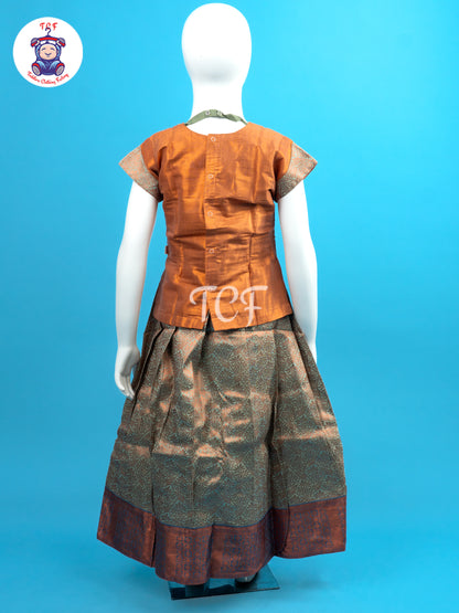 Light Orange & Green - Girls Readymade Pavadai Sattai