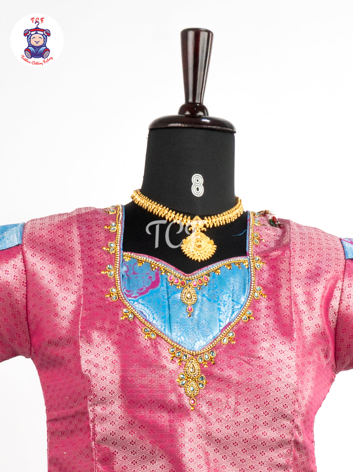 Rani Pink & Sky Blue - Girls Readymade Pavadai Sattai