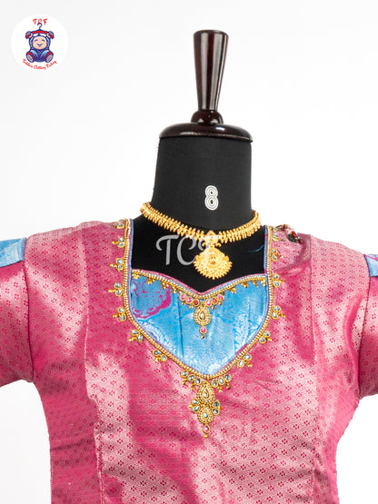 Rani Pink & Sky Blue - Girls Readymade Pavadai Sattai