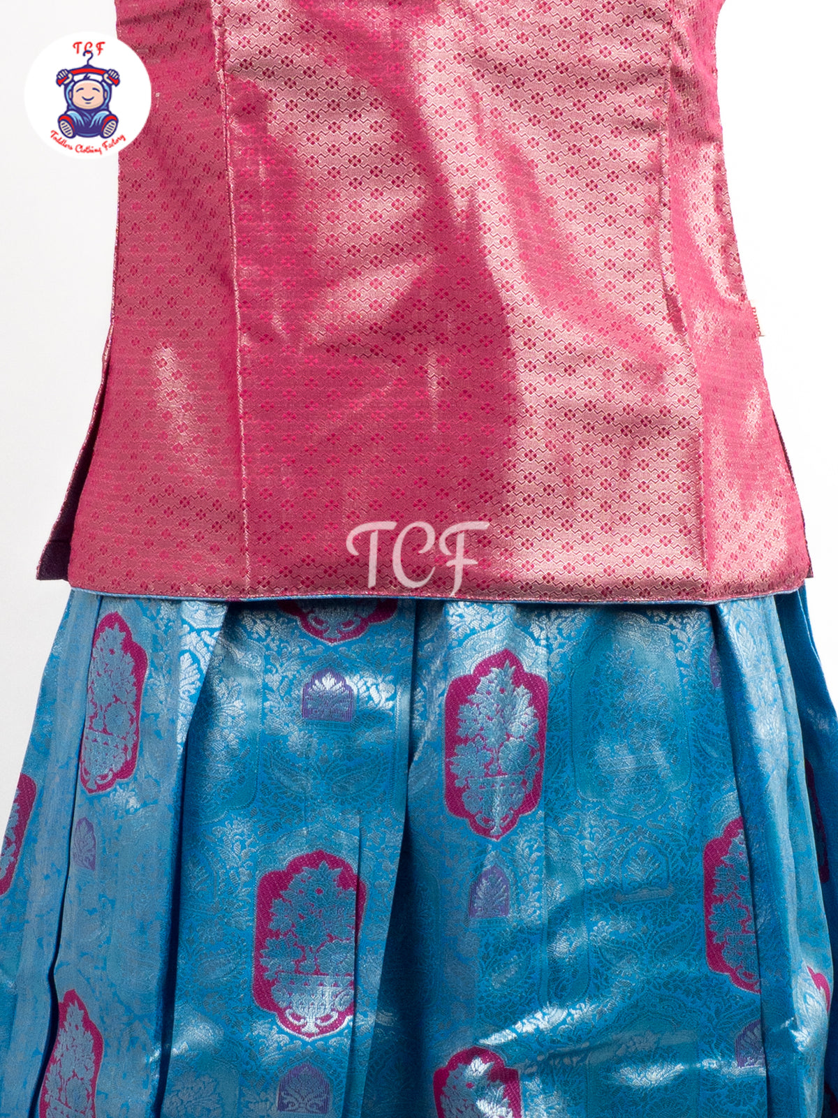 Rani Pink & Sky Blue - Girls Readymade Pavadai Sattai