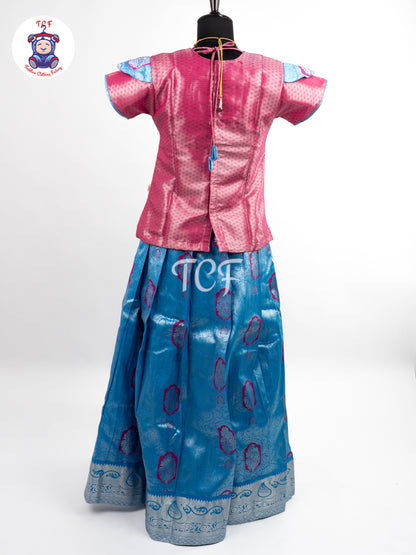 Rani Pink & Sky Blue - Girls Readymade Pavadai Sattai