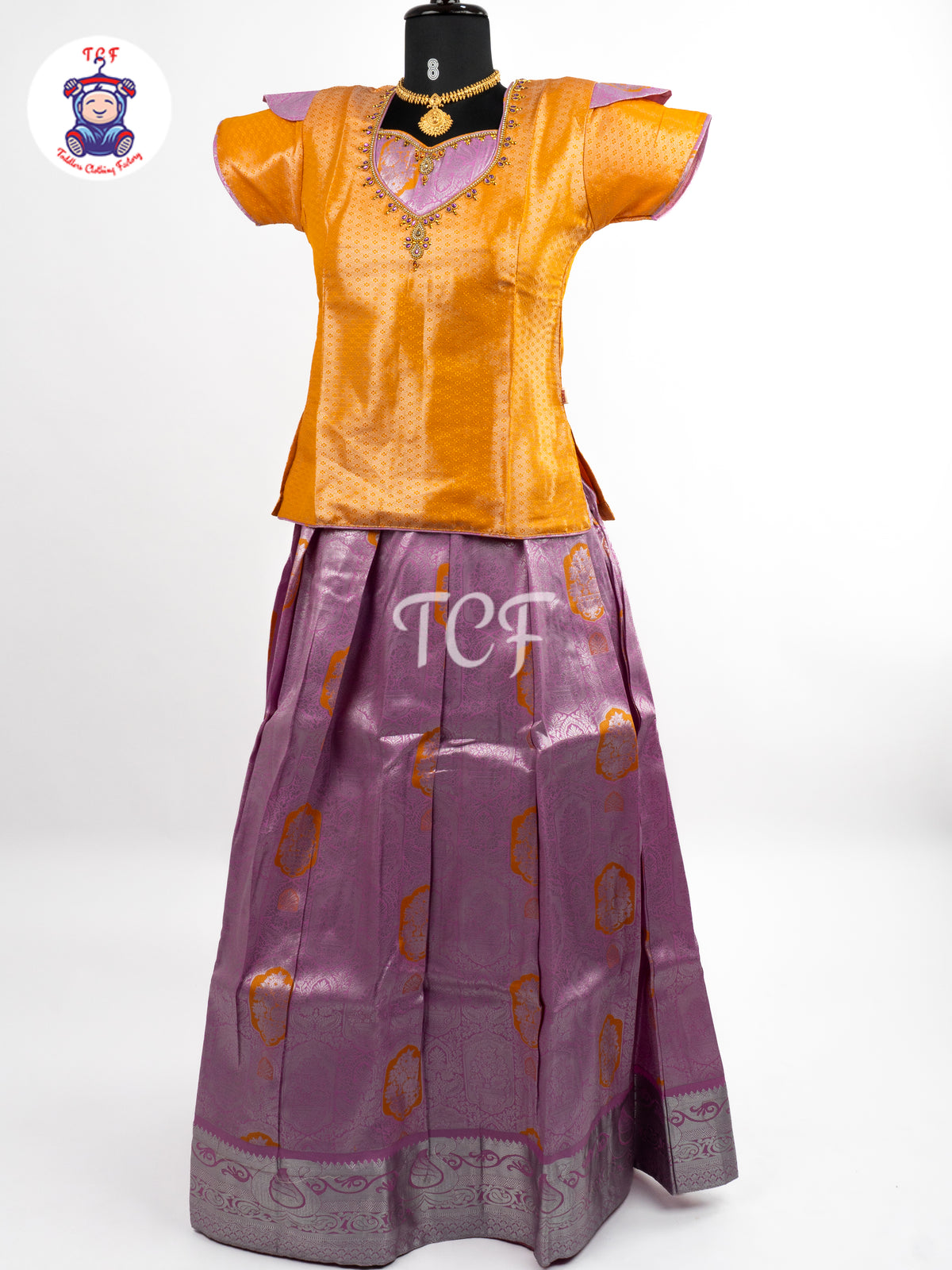 Peach & Lavender - Girls Readymade Pavadai Sattai
