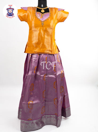 Peach & Lavender - Girls Readymade Pavadai Sattai
