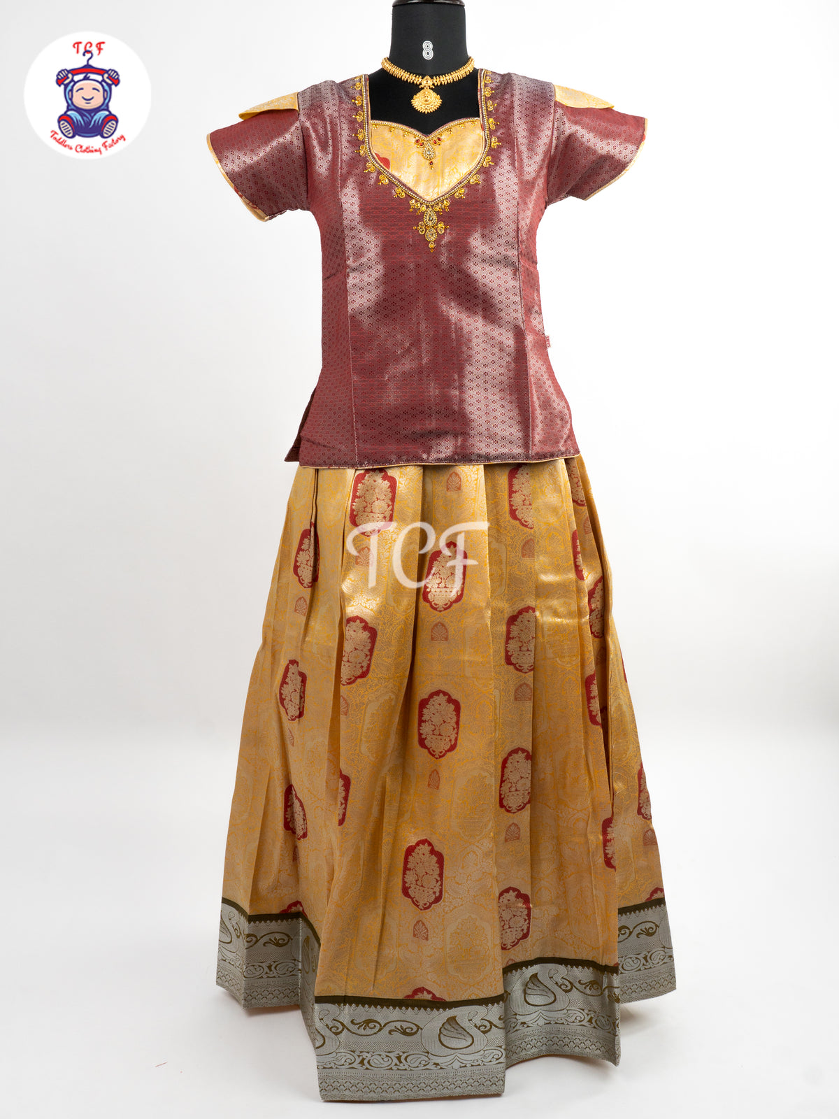 Mauve & Gold - Girls Readymade Pavadai Sattai