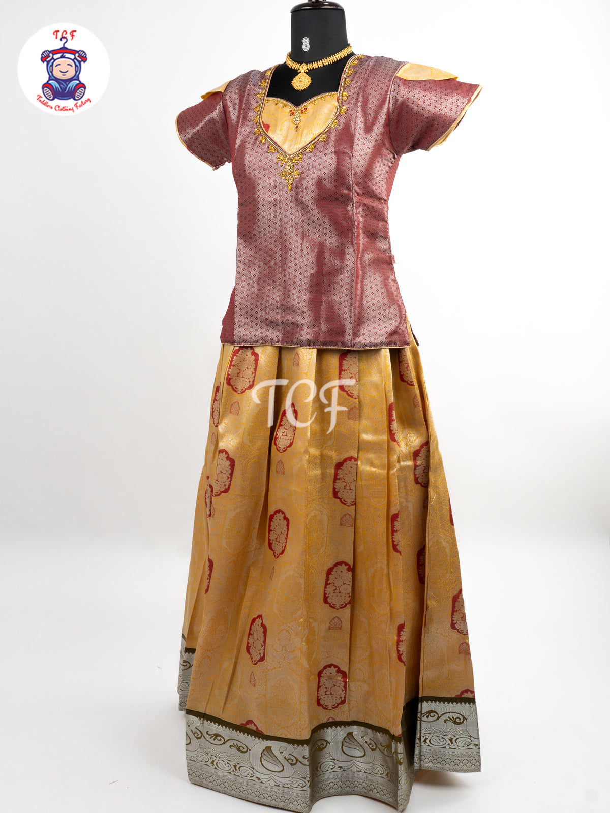 Mauve & Gold - Girls Readymade Pavadai Sattai