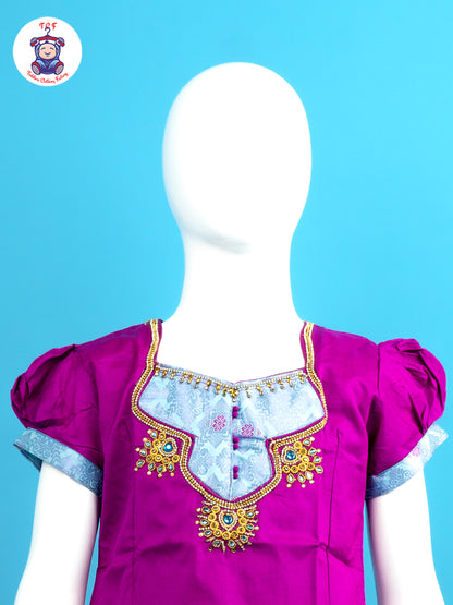 Rani Pink & Sky Blue - Girls Readymade Pavadai Sattai