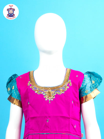 Pink & Blue - Girls Readymade Pavadai Sattai