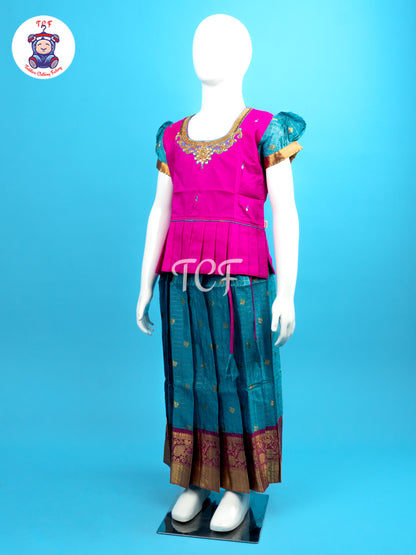 Pink & Blue - Girls Readymade Pavadai Sattai