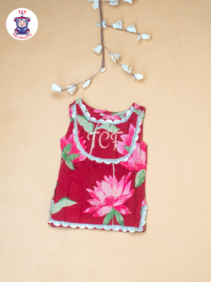 Red - Lotus Printed Girls Floral printed Salwar