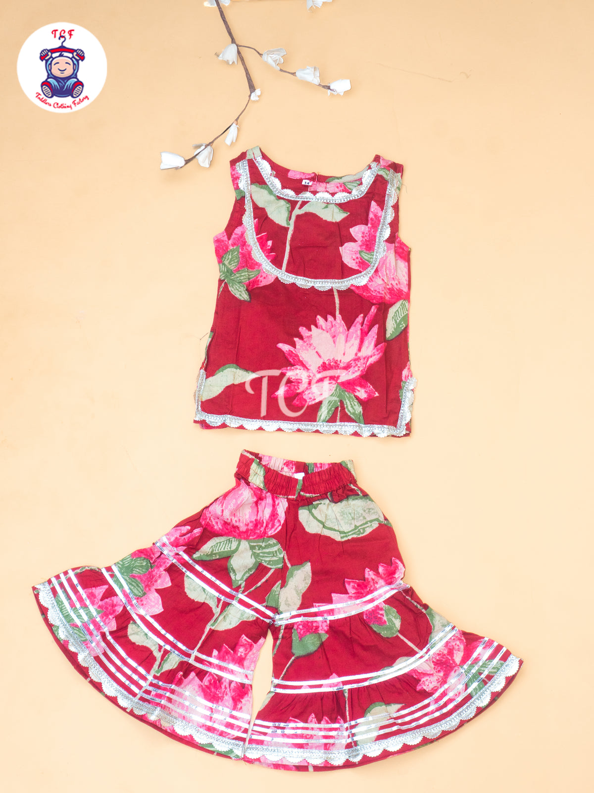 Red - Lotus Printed Girls Floral printed Salwar