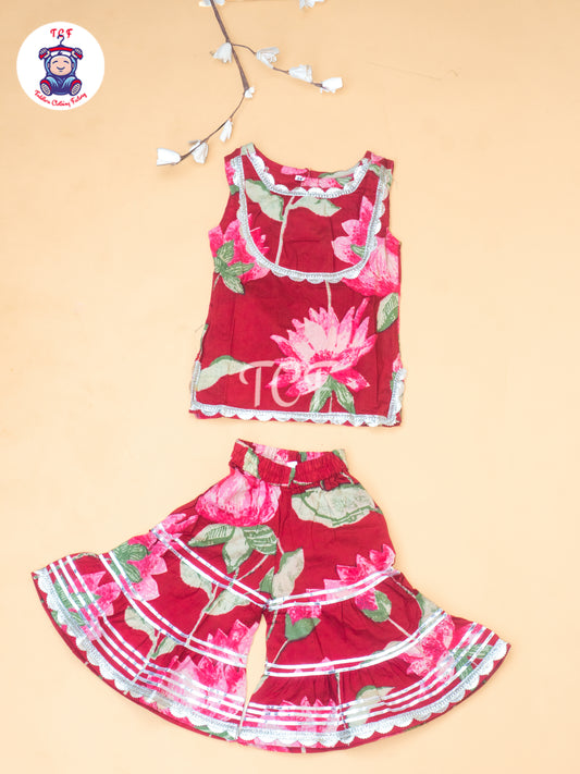 Red - Lotus Printed Girls Floral printed Salwar
