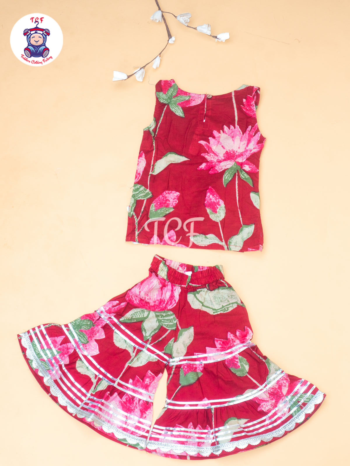 Red - Lotus Printed Girls Floral printed Salwar