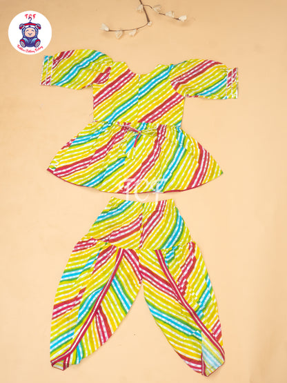 Pink & Yellow - Girls Embrodiery Bandhej Lehariya Salwar
