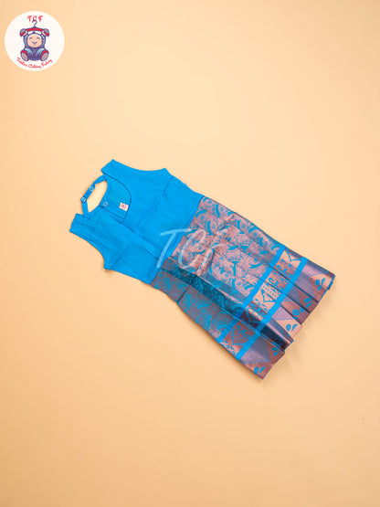 Light Brown & Sky Blue - Girls Readymade Pavadai Sattai