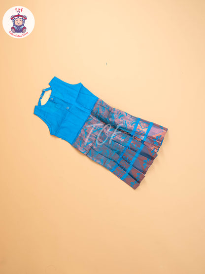 Light Brown & Sky Blue - Girls Readymade Pavadai Sattai