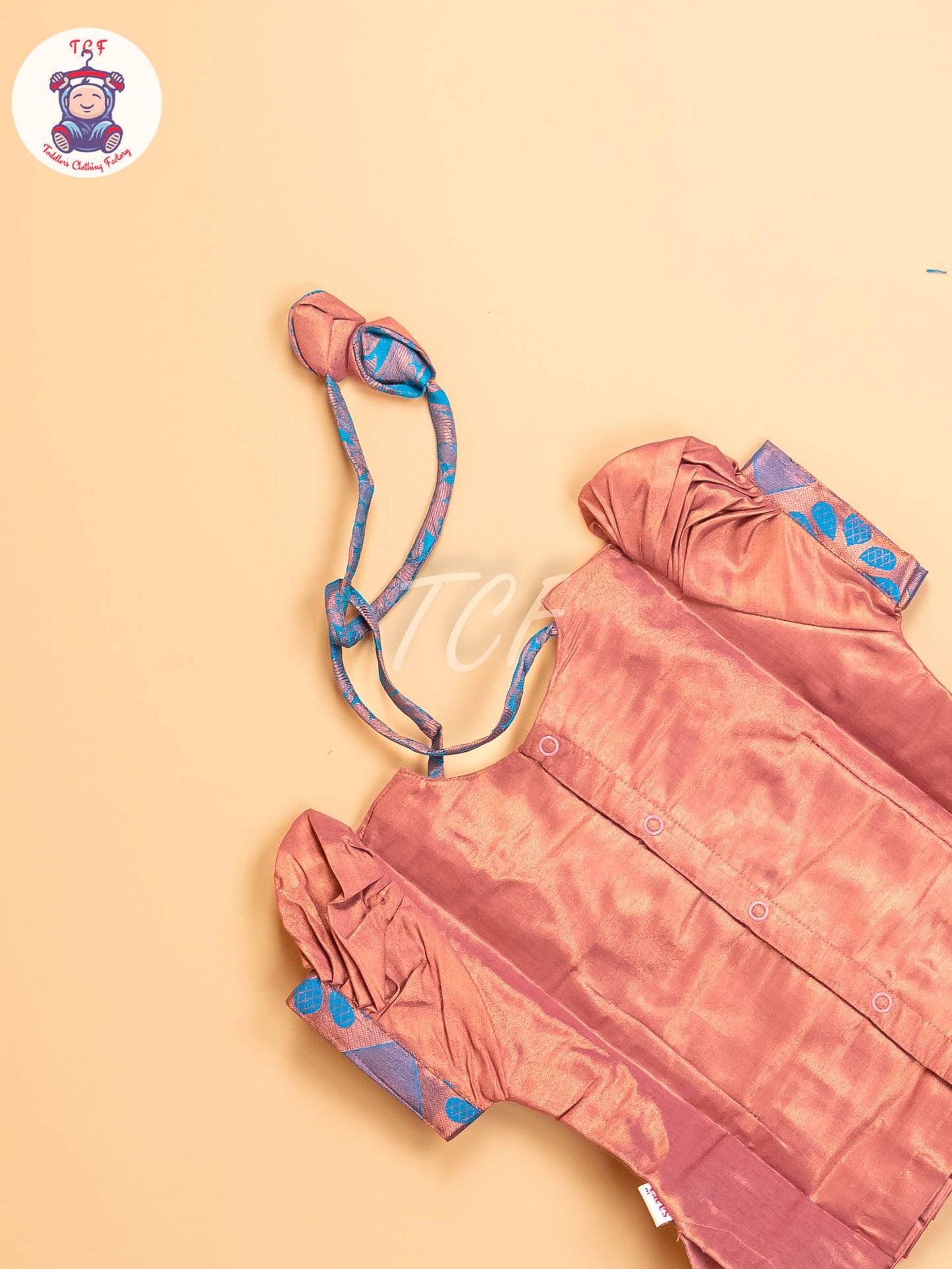 Light Brown & Sky Blue - Girls Readymade Pavadai Sattai