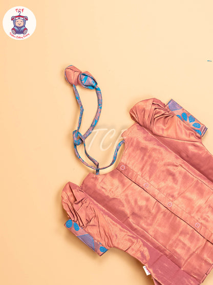Light Brown & Sky Blue - Girls Readymade Pavadai Sattai