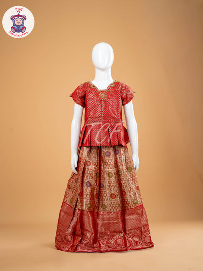 Red & Copper - Girls Readymade Pavadai Sattai