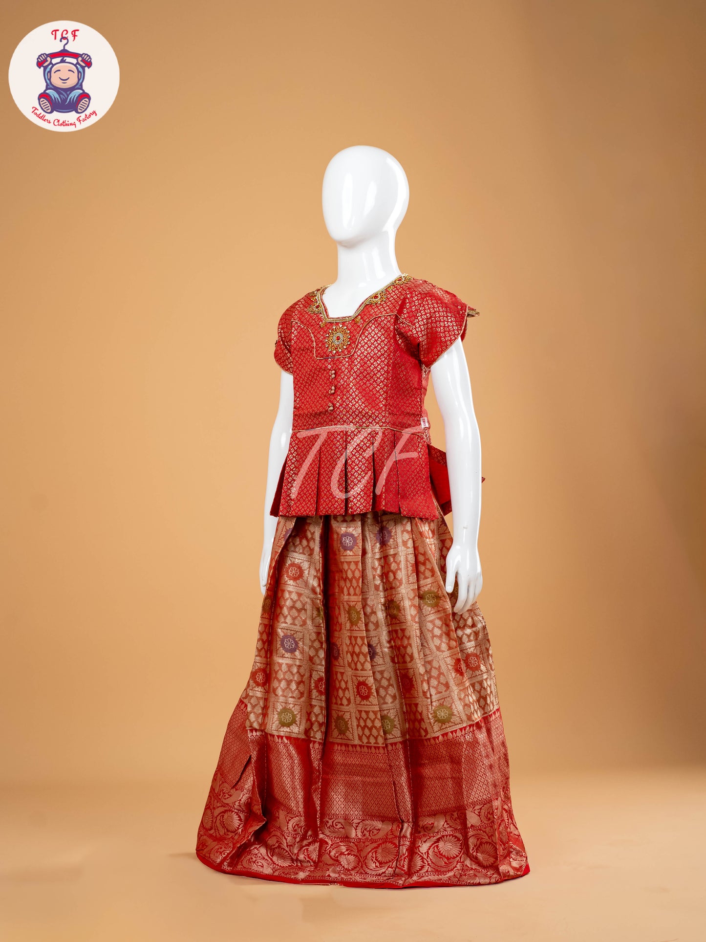 Red & Copper - Girls Readymade Pavadai Sattai