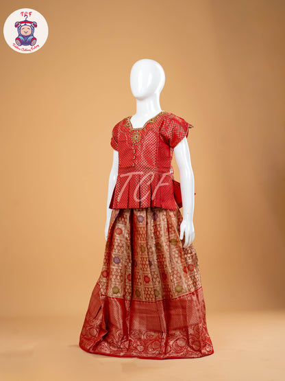Red & Copper - Girls Readymade Pavadai Sattai
