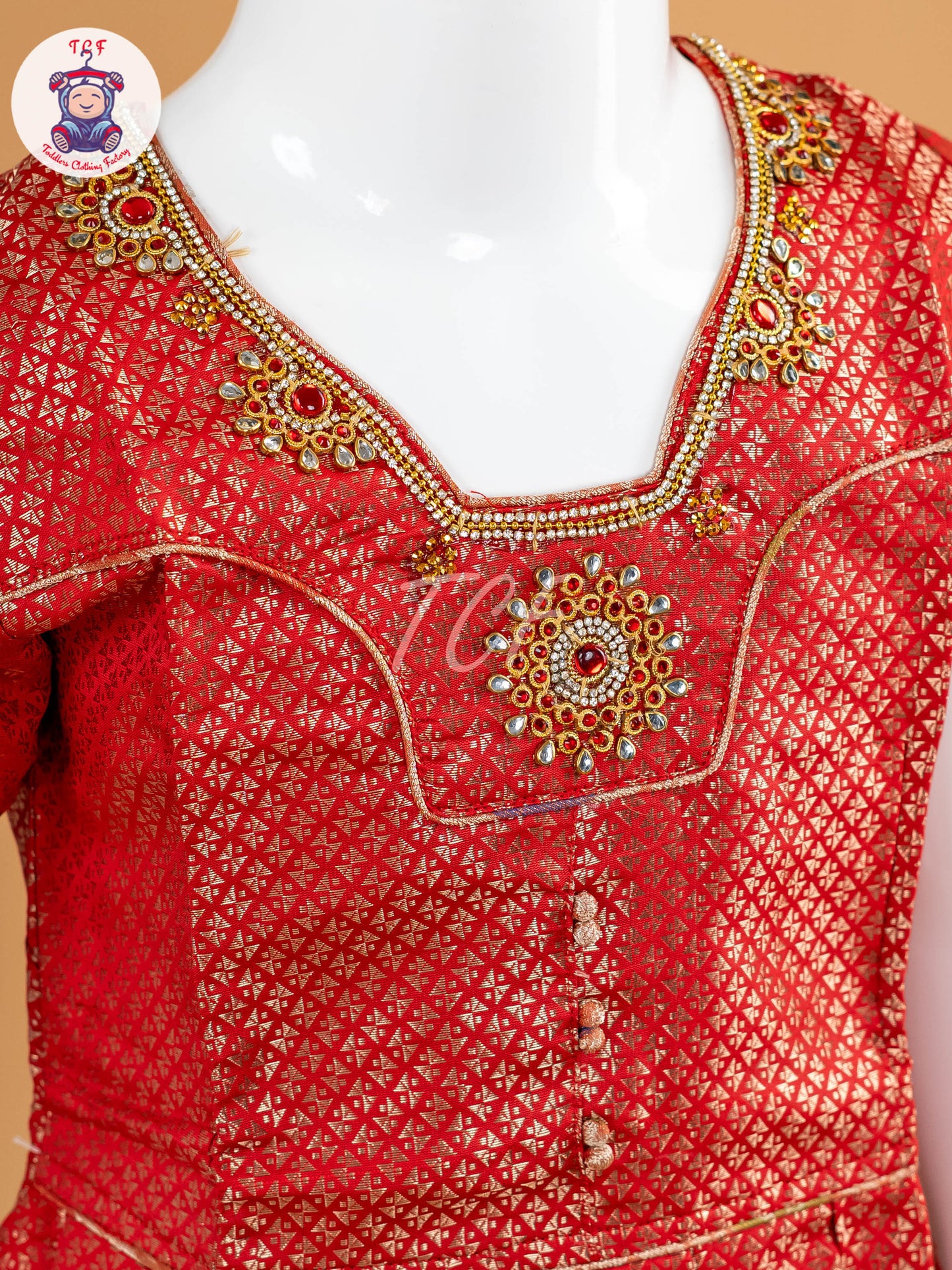 Red & Copper - Girls Readymade Pavadai Sattai