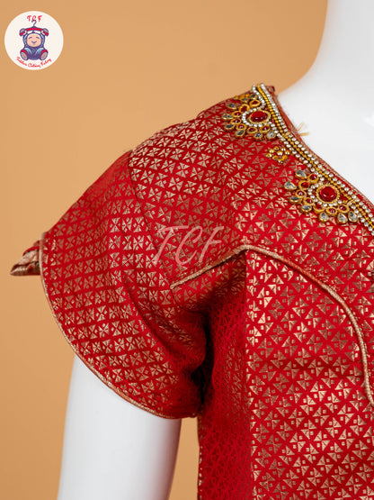 Red & Copper - Girls Readymade Pavadai Sattai