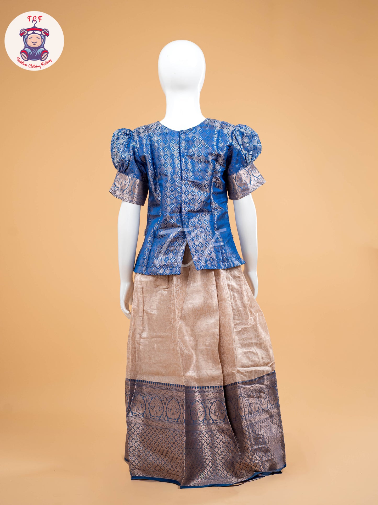 Blue & Cream - Girls Readymade Pavadai Sattai