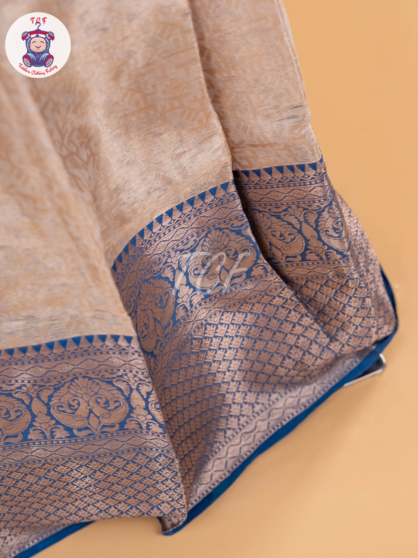 Blue & Cream - Girls Readymade Pavadai Sattai