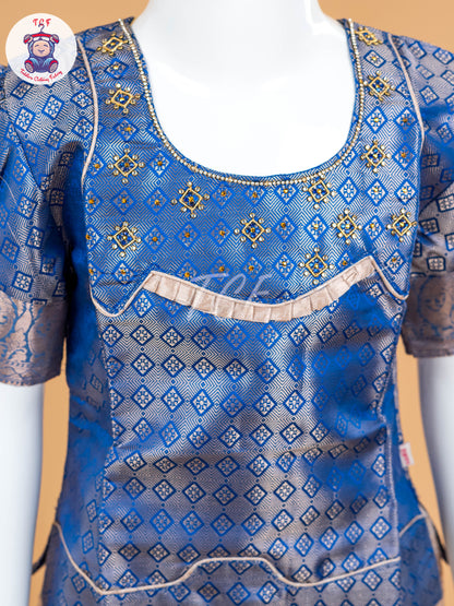 Blue & Cream - Girls Readymade Pavadai Sattai