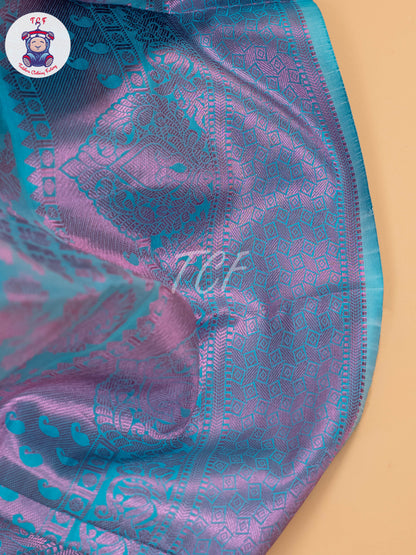 Lemon Yellow & Blue - Girls Readymade Pavadai Sattai