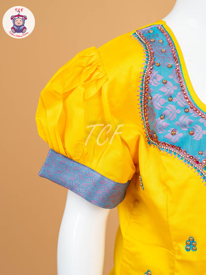 Lemon Yellow & Blue - Girls Readymade Pavadai Sattai