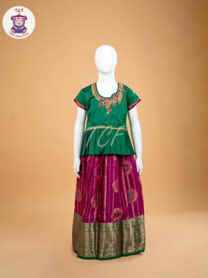 Green & Purple - Girls Readymade Pavadai Sattai