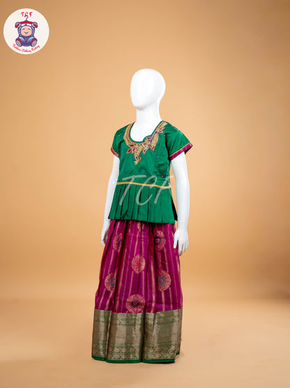 Green & Purple - Girls Readymade Pavadai Sattai
