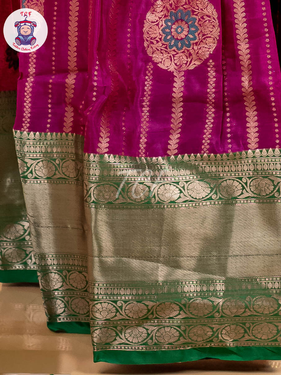 Green & Purple - Girls Readymade Pavadai Sattai