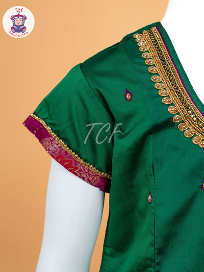 Green & Purple - Girls Readymade Pavadai Sattai