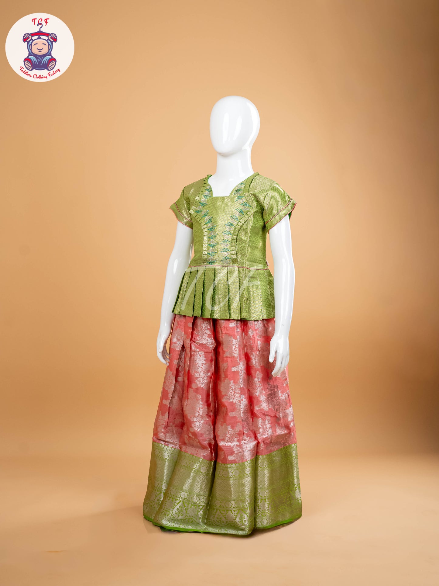 Lite Green & Baby Pink - Girls Readymade Pavadai Sattai