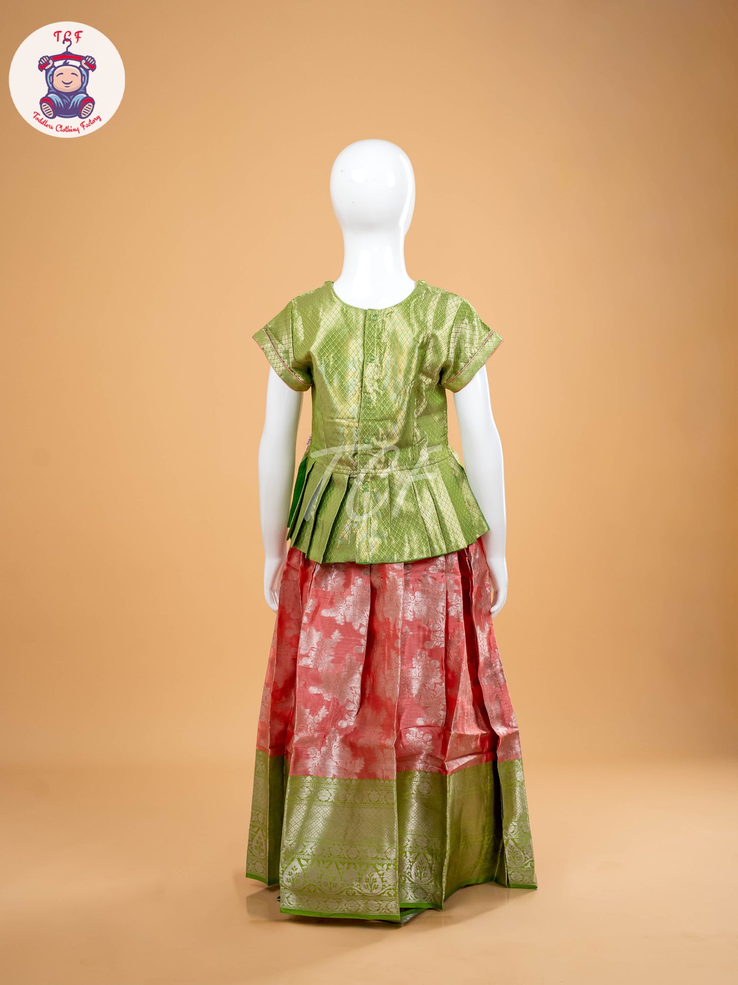 Lite Green & Baby Pink - Girls Readymade Pavadai Sattai