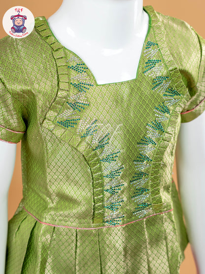 Lite Green & Baby Pink - Girls Readymade Pavadai Sattai