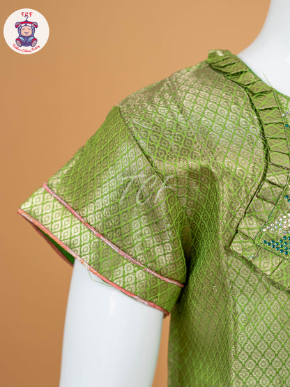 Lite Green & Baby Pink - Girls Readymade Pavadai Sattai