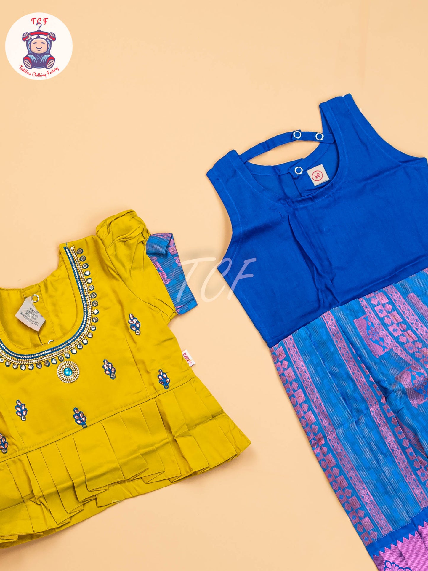 Olive Green & Blue - Girls Readymade Pavadai Sattai