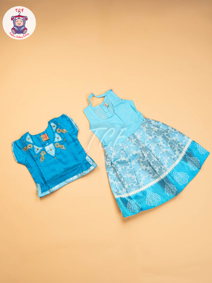 Sky Blue - Girls Readymade Pavadai Sattai