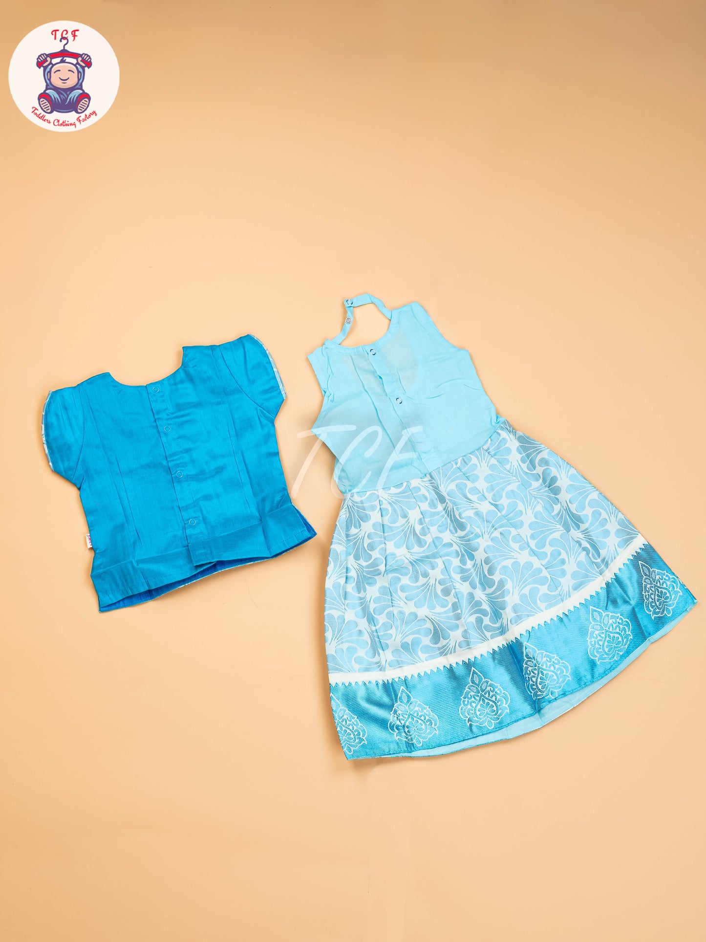 Sky Blue - Girls Readymade Pavadai Sattai