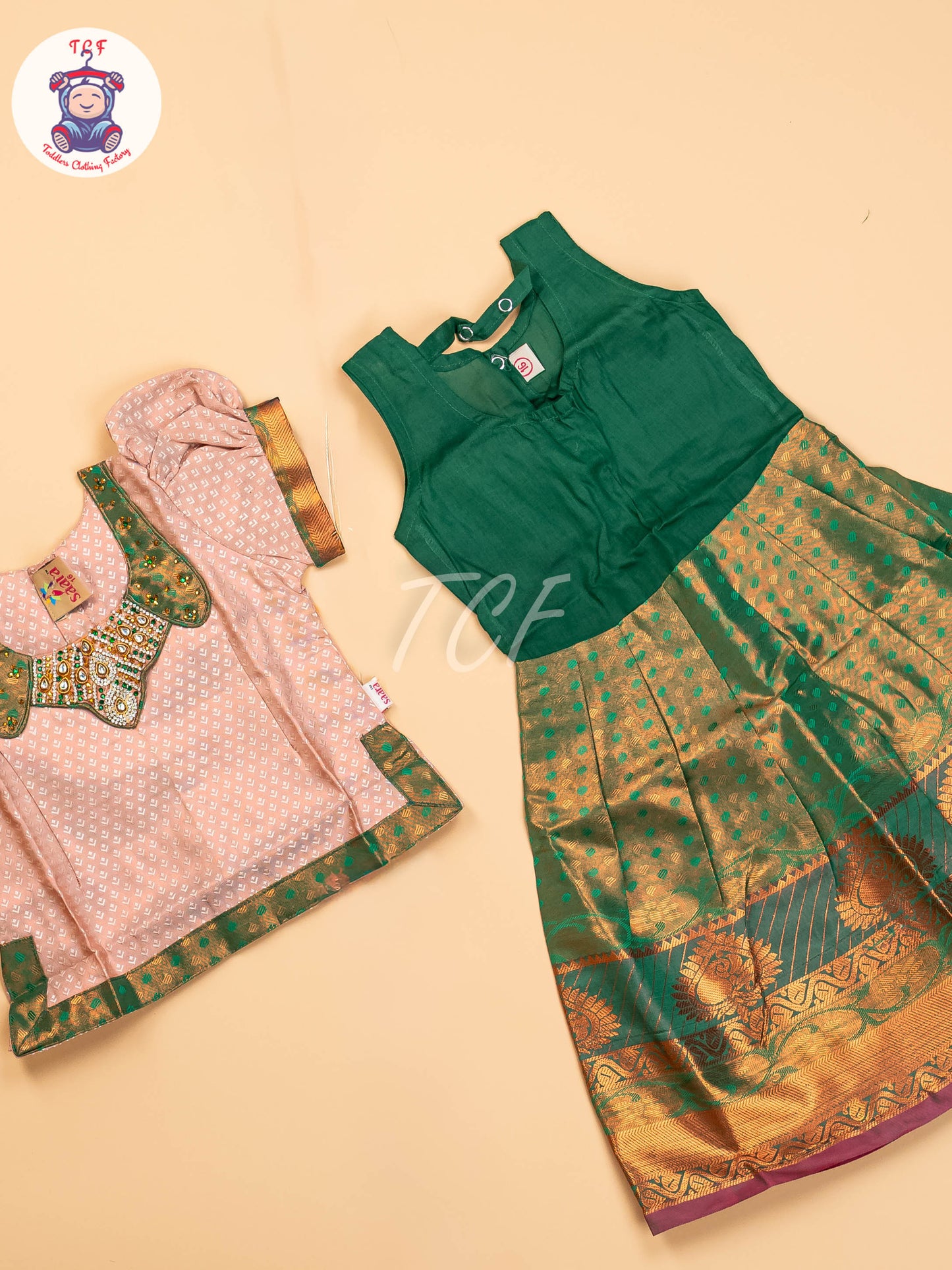 Copper & Green - Girls Readymade Pavadai Sattai