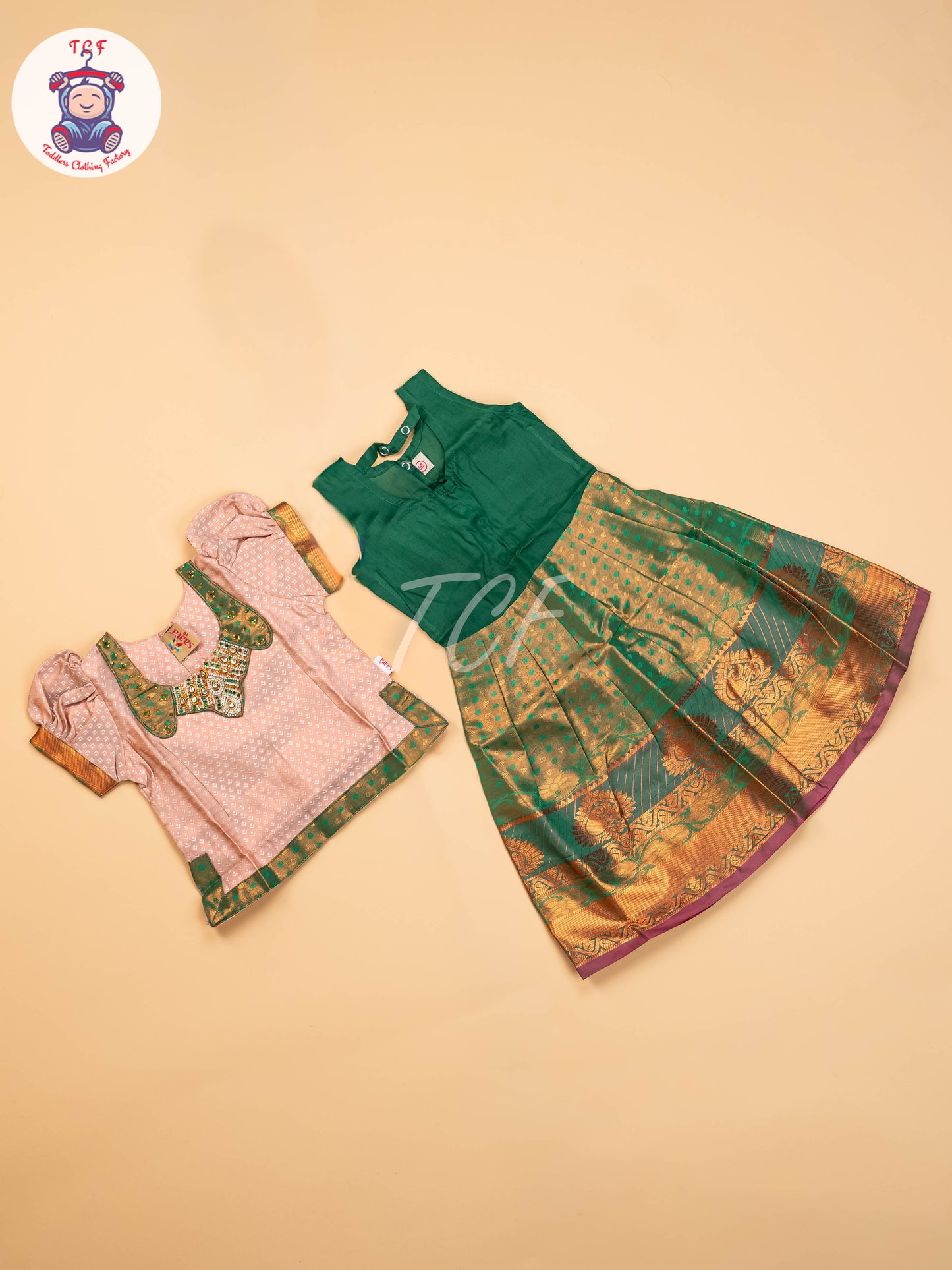 Copper & Green - Girls Readymade Pavadai Sattai