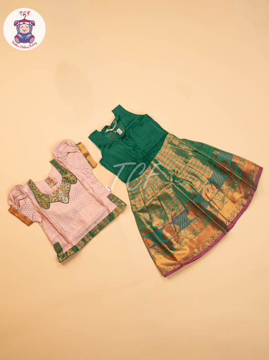 Copper & Green - Girls Readymade Pavadai Sattai
