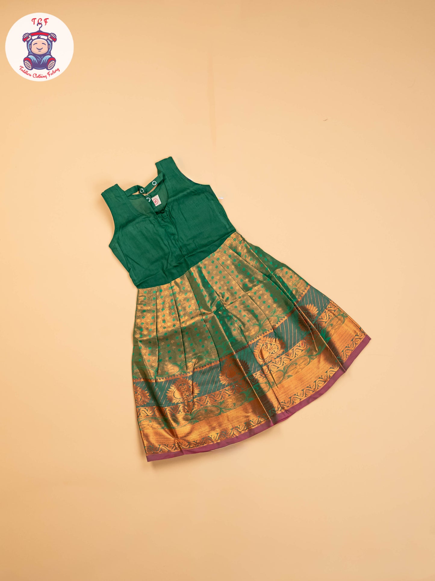 Copper & Green - Girls Readymade Pavadai Sattai